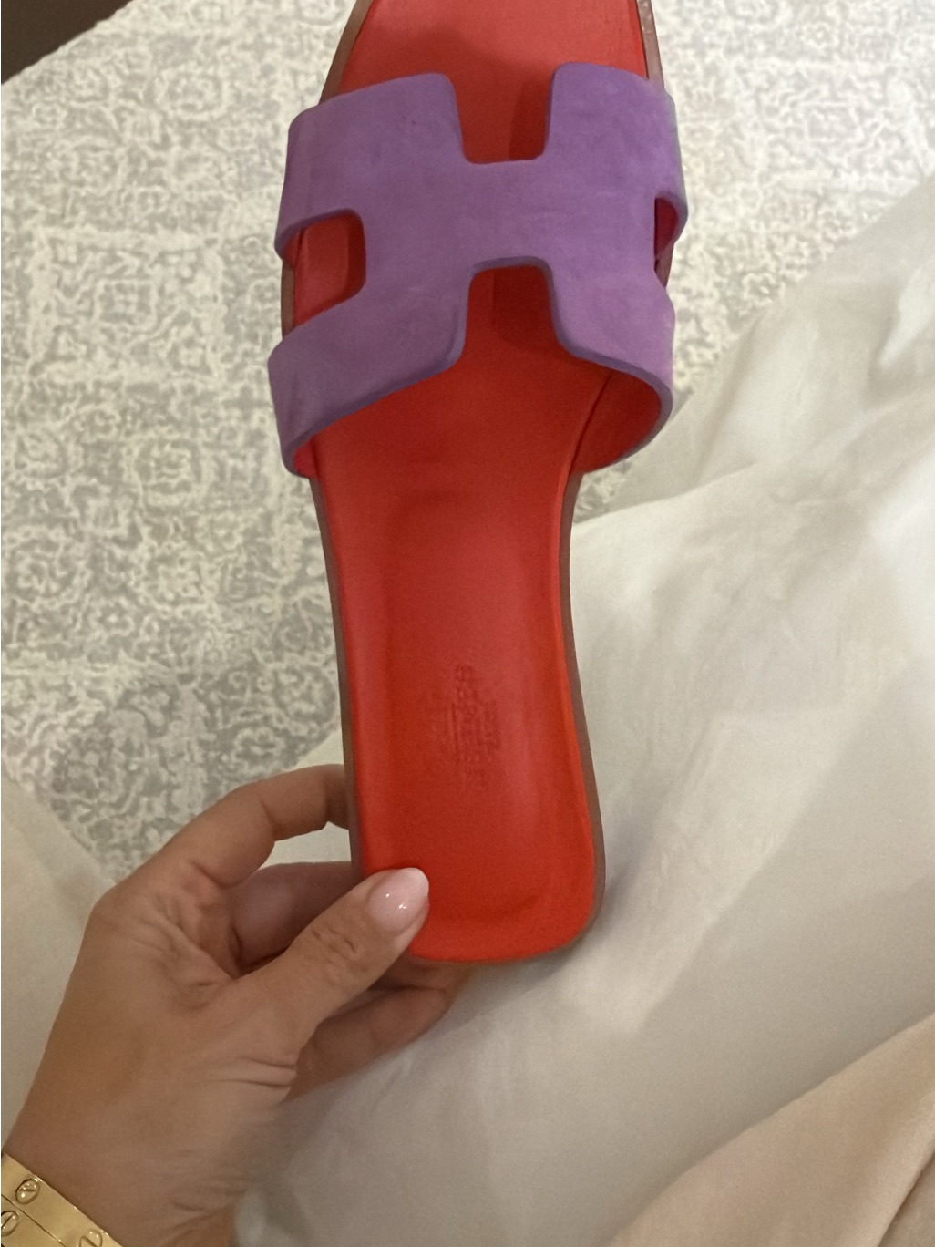 Hermes Purple Suede Slide With Red Footbed